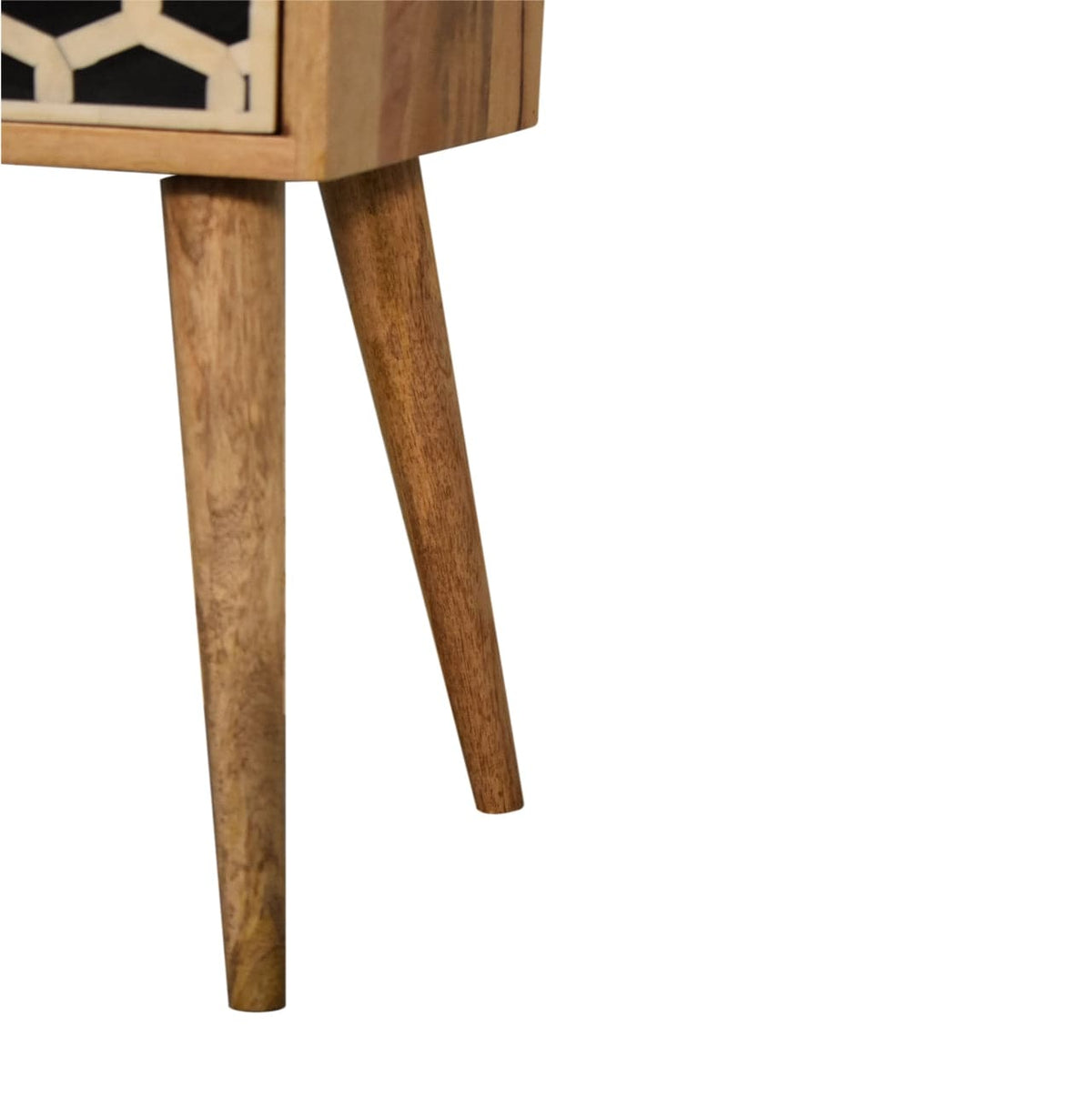 Mini Bone Inlay Nightstand - Solid Mango Wood Bedside Table for Bedroom - product view 8 showing handcrafted solid mango...