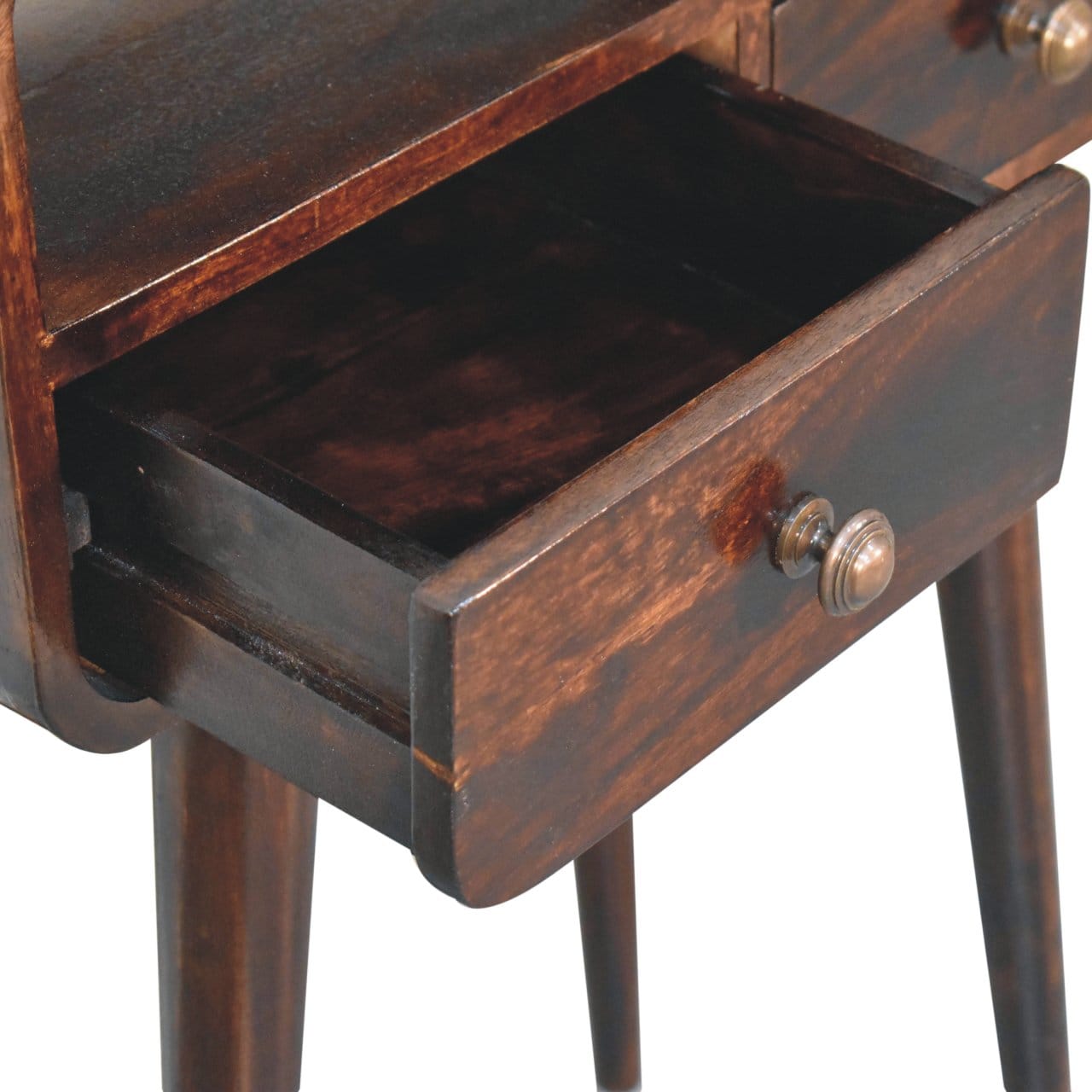 Mini California Walnut Curved Console Table - Solid Mango Wood Hallway Console for Entryway - product view 6 showing...