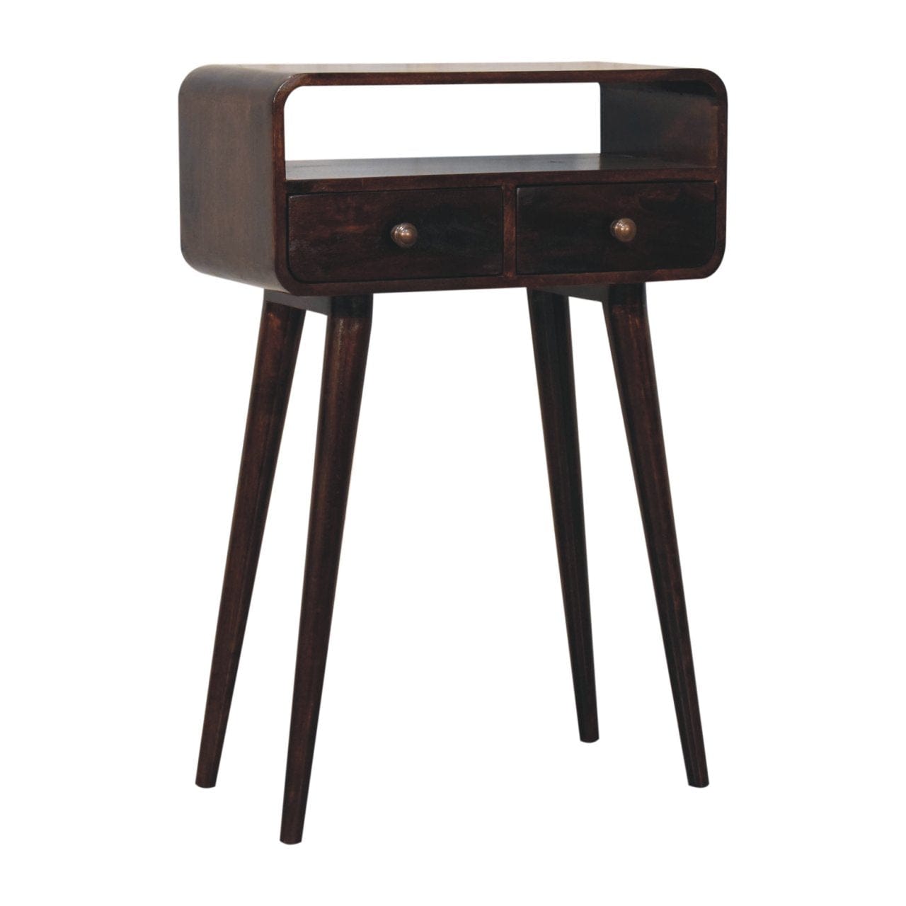 Mini California Walnut Curved Console Table - Solid Mango Wood Hallway Console for Entryway - product view 2 showing...