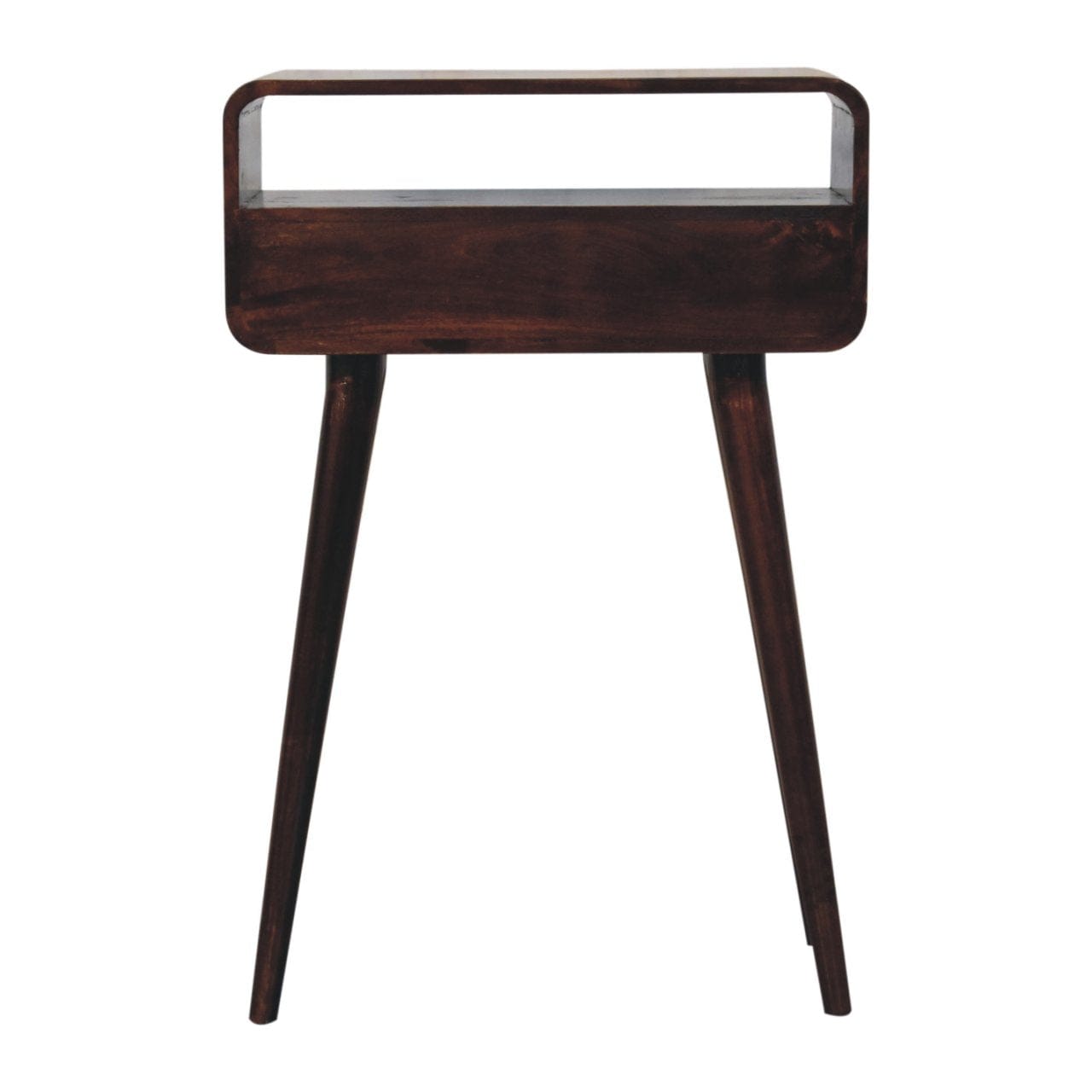 Mini California Walnut Curved Console Table - Solid Mango Wood Hallway Console for Entryway - product view 9 showing...