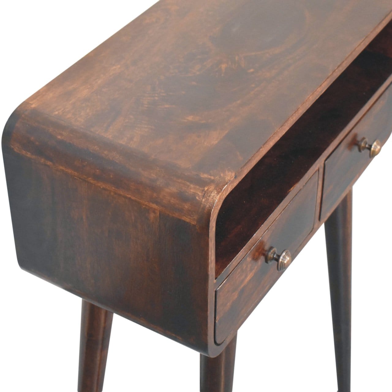 Mini California Walnut Curved Console Table - Solid Mango Wood Hallway Console for Entryway - product view 5 showing...