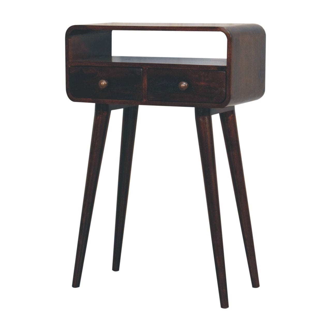 Mini California Walnut Curved Console Table - Solid Mango Wood Hallway Console for Entryway - product view 3 showing...