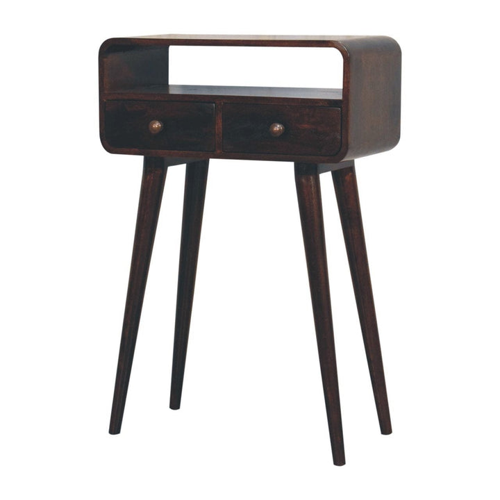 Mini California Walnut Curved Console Table - Solid Mango Wood Hallway Console for Entryway - product view 3 showing...
