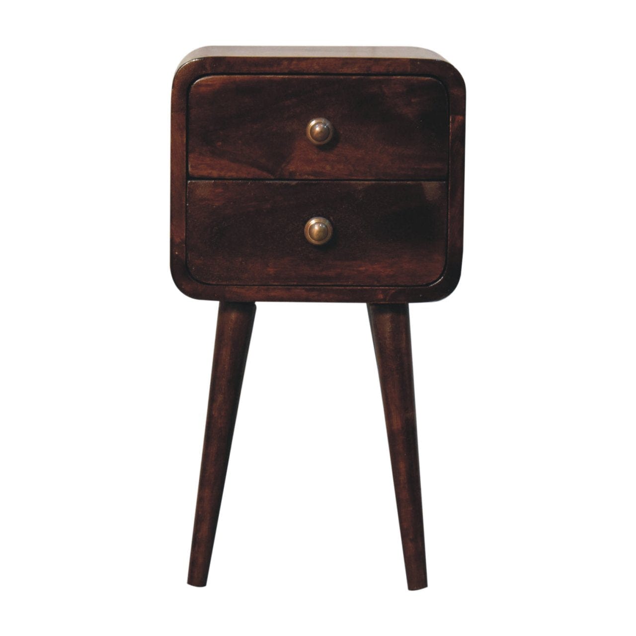 Mini California Walnut Curved Nightstand - Solid Mango Wood Bedside Table for Bedroom - main view showing handcrafted...