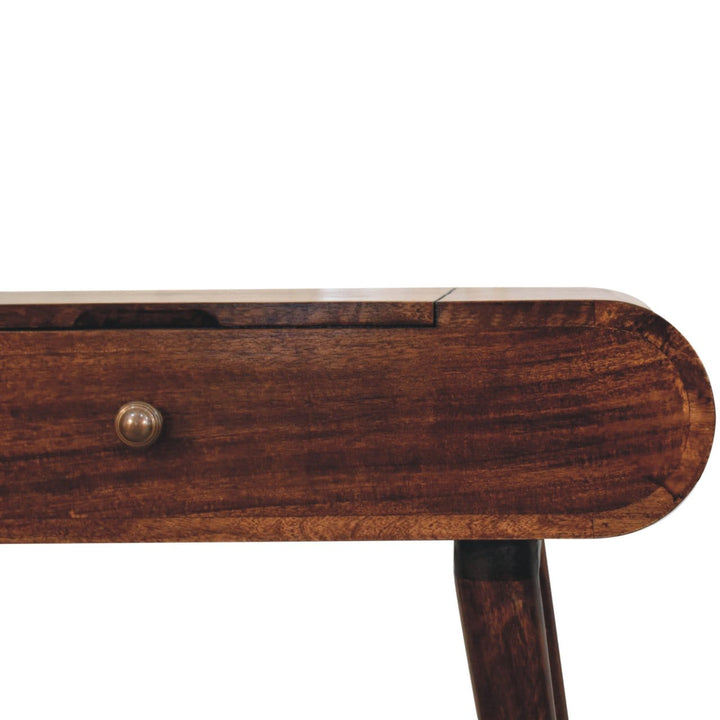 Mini California Walnut Dressing Table - Solid Mango Wood Vanity Table for Bedroom - product view 4 showing handcrafted...