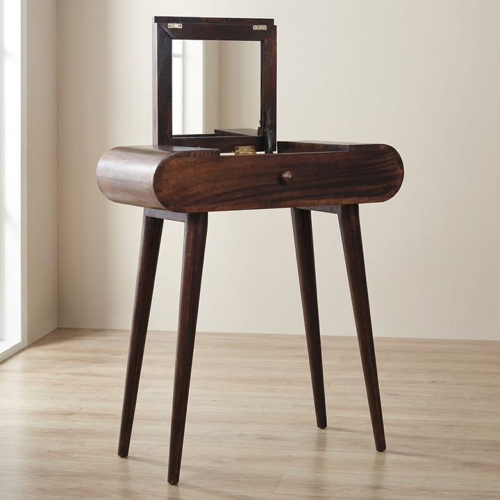 Mini California Walnut Dressing Table - Solid Mango Wood Vanity Table for Bedroom - main view showing handcrafted solid...