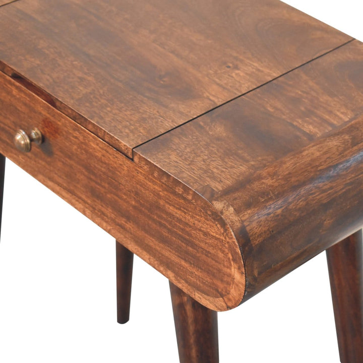 Mini California Walnut Dressing Table - Solid Mango Wood Vanity Table for Bedroom - product view 5 showing handcrafted...