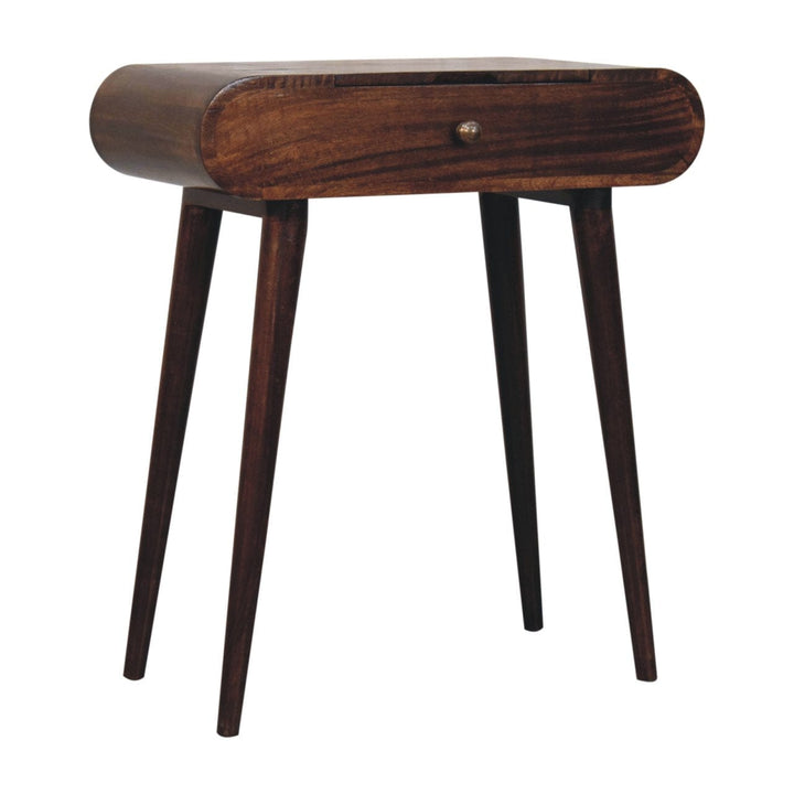 Mini California Walnut Dressing Table - Solid Mango Wood Vanity Table for Bedroom - product view 3 showing handcrafted...