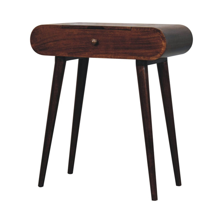 Mini California Walnut Dressing Table - Solid Mango Wood Vanity Table for Bedroom - product view 2 showing handcrafted...