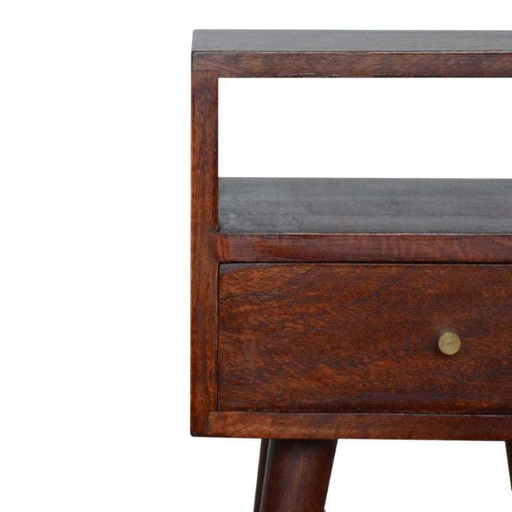 Mini Cherry Nightstand - Solid Mango Wood Bedside Table for Bedroom - product view 4 showing handcrafted solid mango wood...