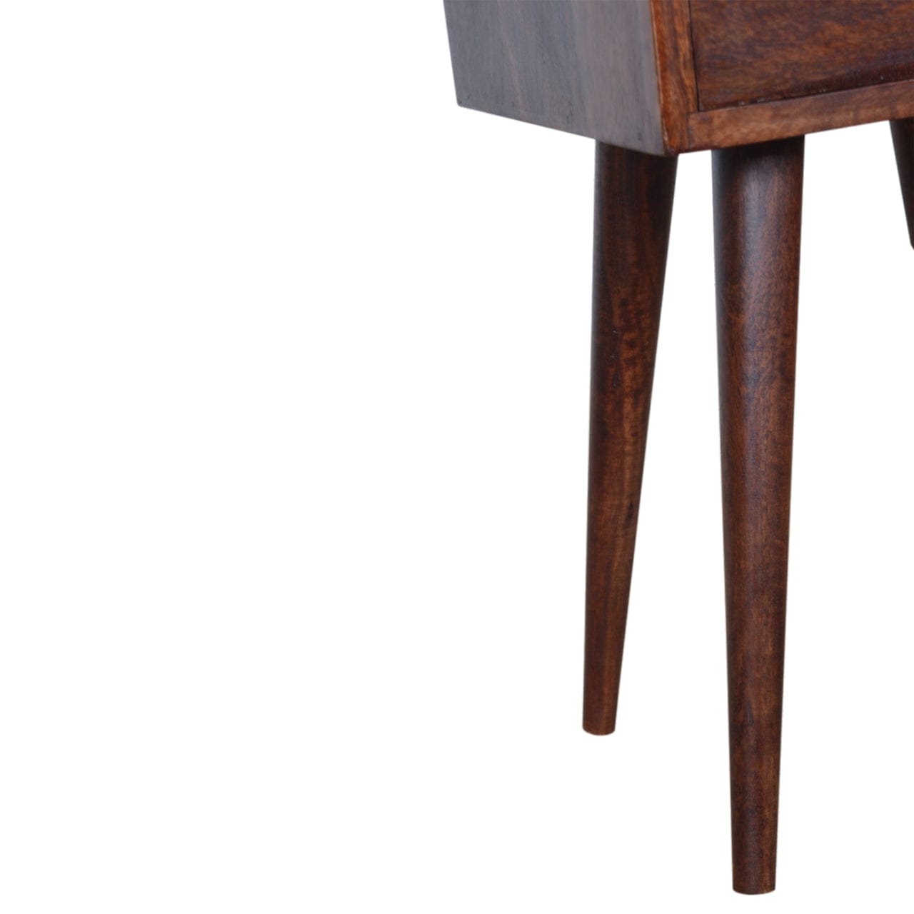 Mini Cherry Nightstand - Solid Mango Wood Bedside Table for Bedroom - product view 7 showing handcrafted solid mango wood...