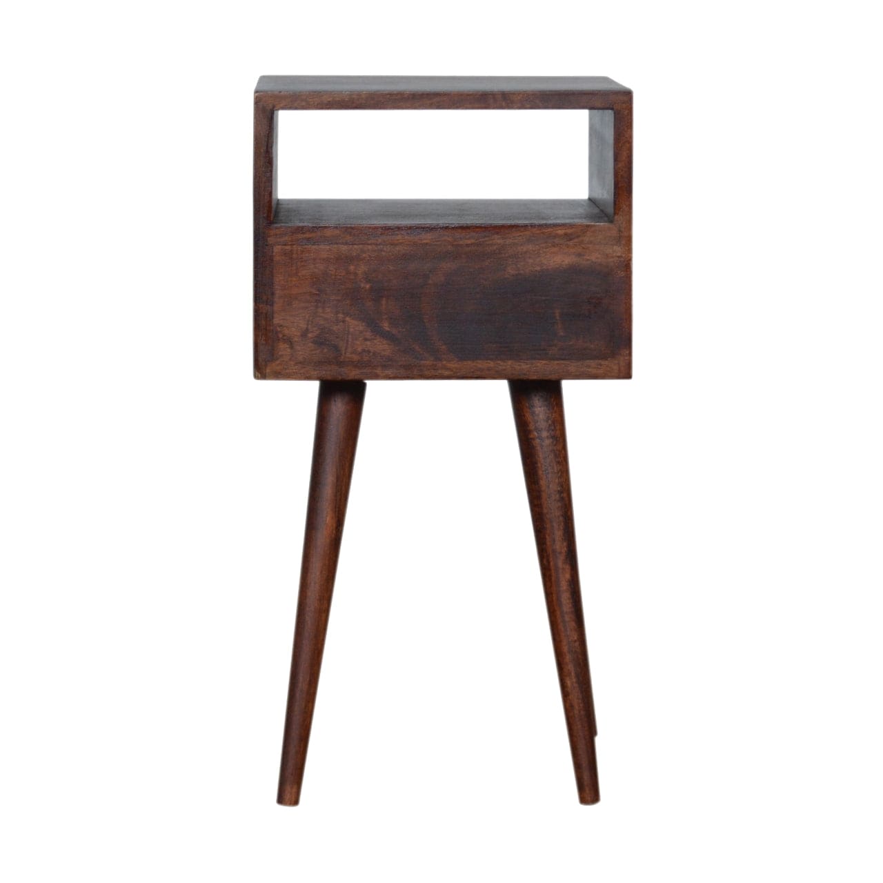 Mini Cherry Nightstand - Solid Mango Wood Bedside Table for Bedroom - product view 9 showing handcrafted solid mango wood...