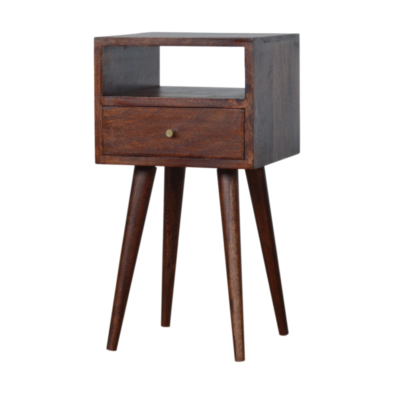 Mini Cherry Nightstand - Solid Mango Wood Bedside Table for Bedroom - product view 2 showing handcrafted solid mango wood...