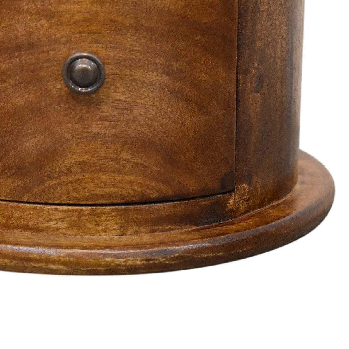 Mini Chestnut 2 Drawer Drum Dresser - Solid Mango Wood Storage Chest for Bedroom - product view 7 showing handcrafted...