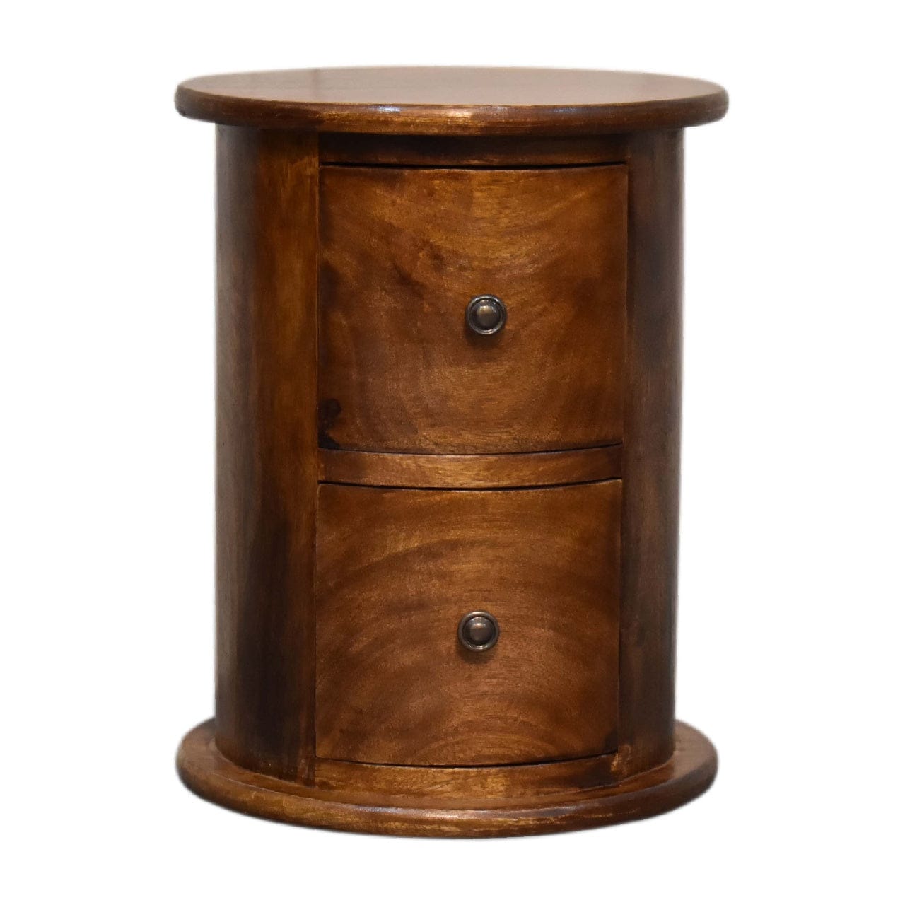 Mini Chestnut 2 Drawer Drum Dresser - Solid Mango Wood Storage Chest for Bedroom - main view showing handcrafted solid...