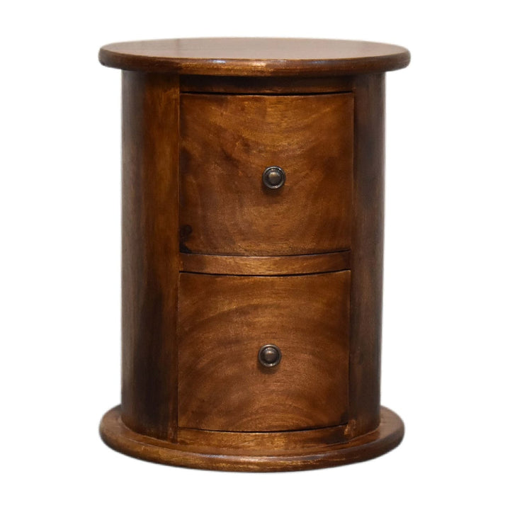 Mini Chestnut 2 Drawer Drum Dresser - Solid Mango Wood Storage Chest for Bedroom - main view showing handcrafted solid...