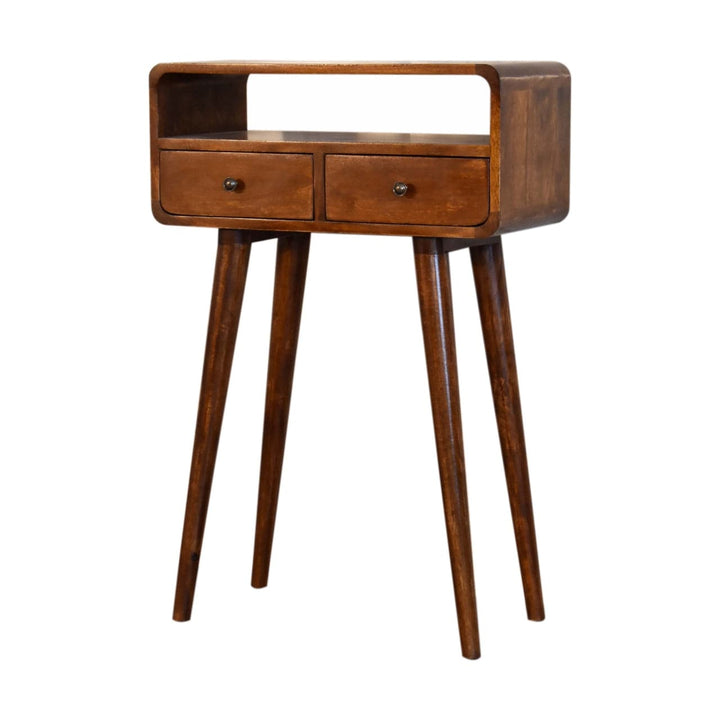 Mini Chestnut Console Table - Solid Mango Wood Hallway Console for Entryway - product view 4 showing handcrafted solid...