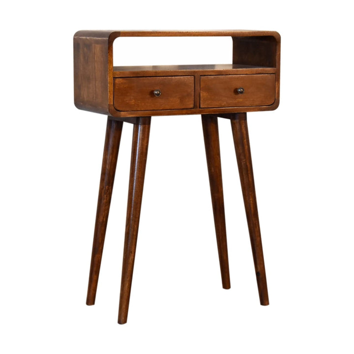 Mini Chestnut Console Table - Solid Mango Wood Hallway Console for Entryway - product view 3 showing handcrafted solid...