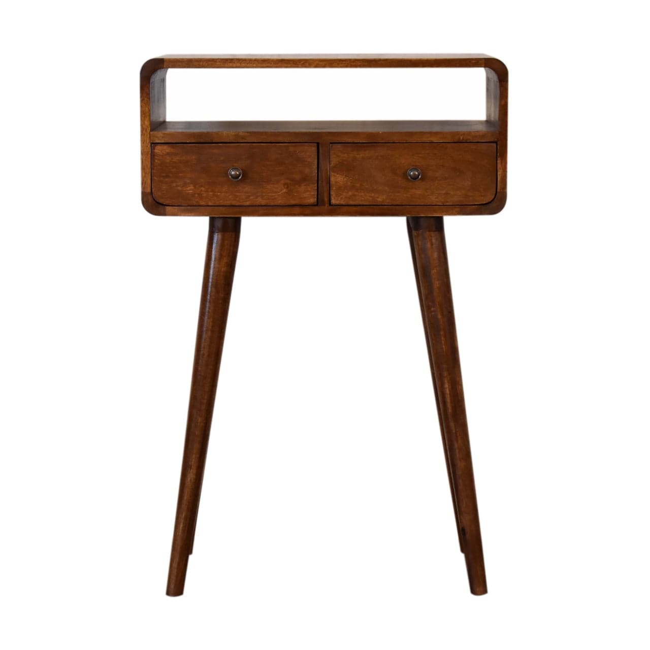Mini Chestnut Console Table - Solid Mango Wood Hallway Console for Entryway - product view 2 showing handcrafted solid...