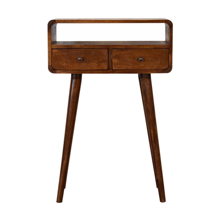 Mini Chestnut Console Table - Solid Mango Wood Hallway Console for Entryway - product view 2 showing handcrafted solid...