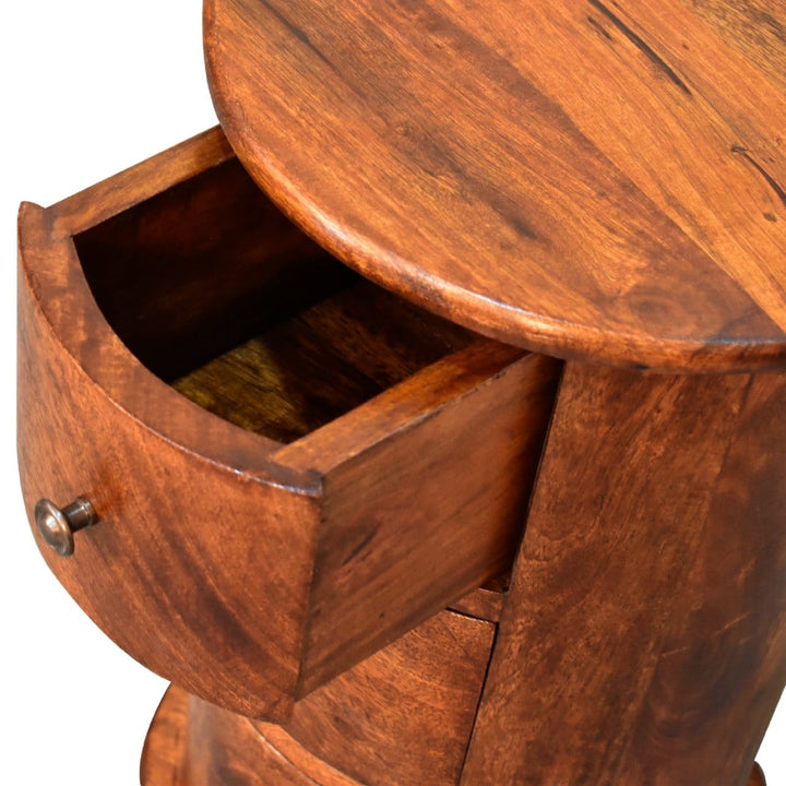 Mini Chestnut Drum End Table - Solid Mango Wood Round Side Table for Living Room - product view 8 showing handcrafted...