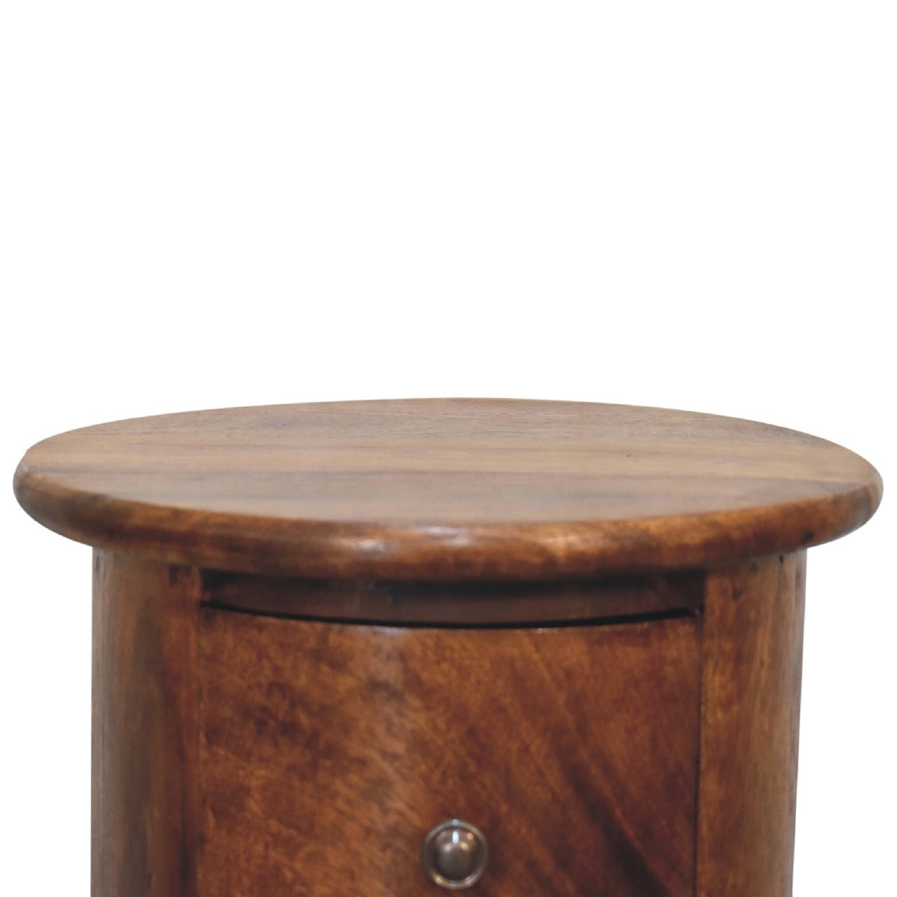 Mini Chestnut Drum End Table - Solid Mango Wood Round Side Table for Living Room - product view 5 showing handcrafted...