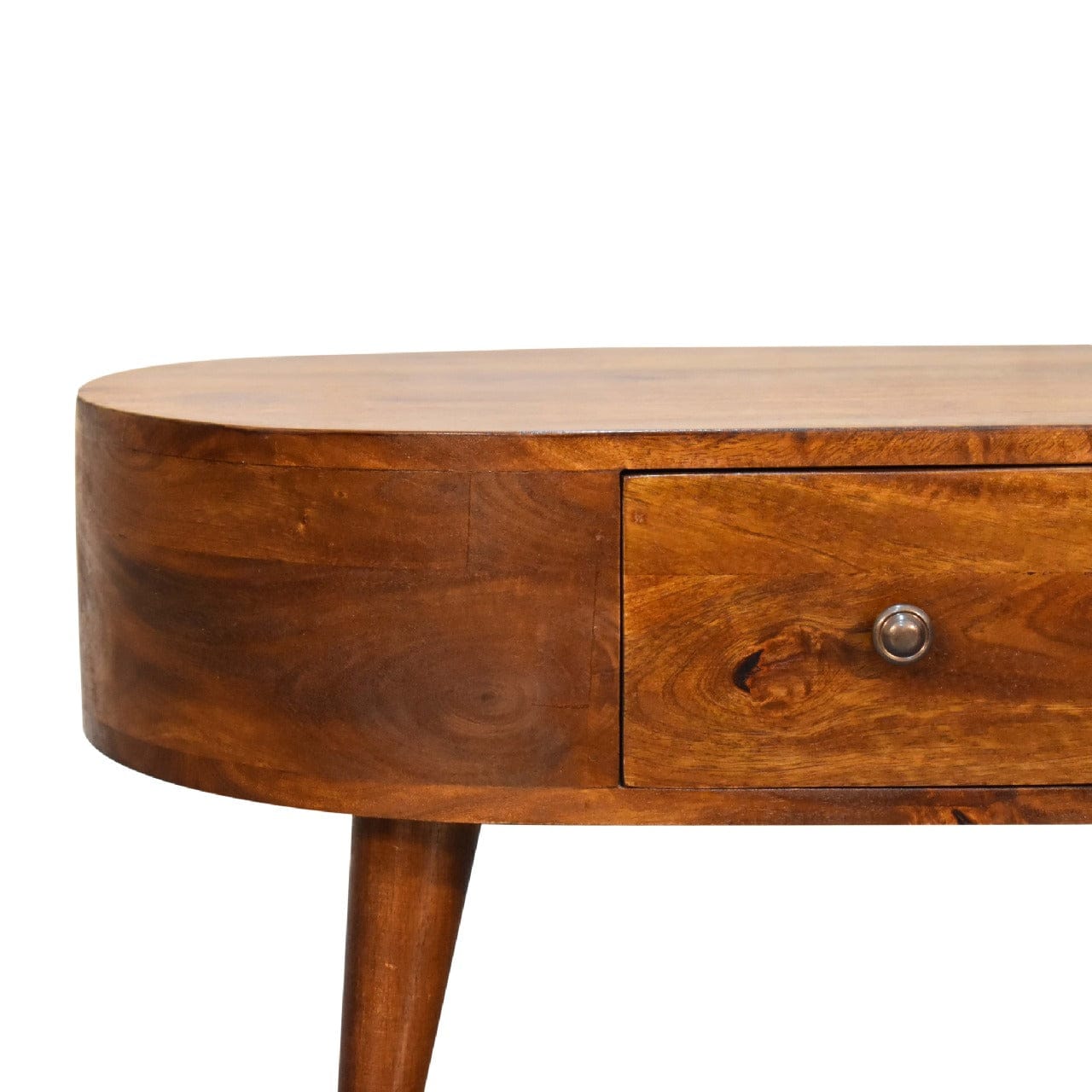 Mini Chestnut Rounded Coffee Table - Solid Mango Wood Center Table for Living Room - product view 5 showing handcrafted...