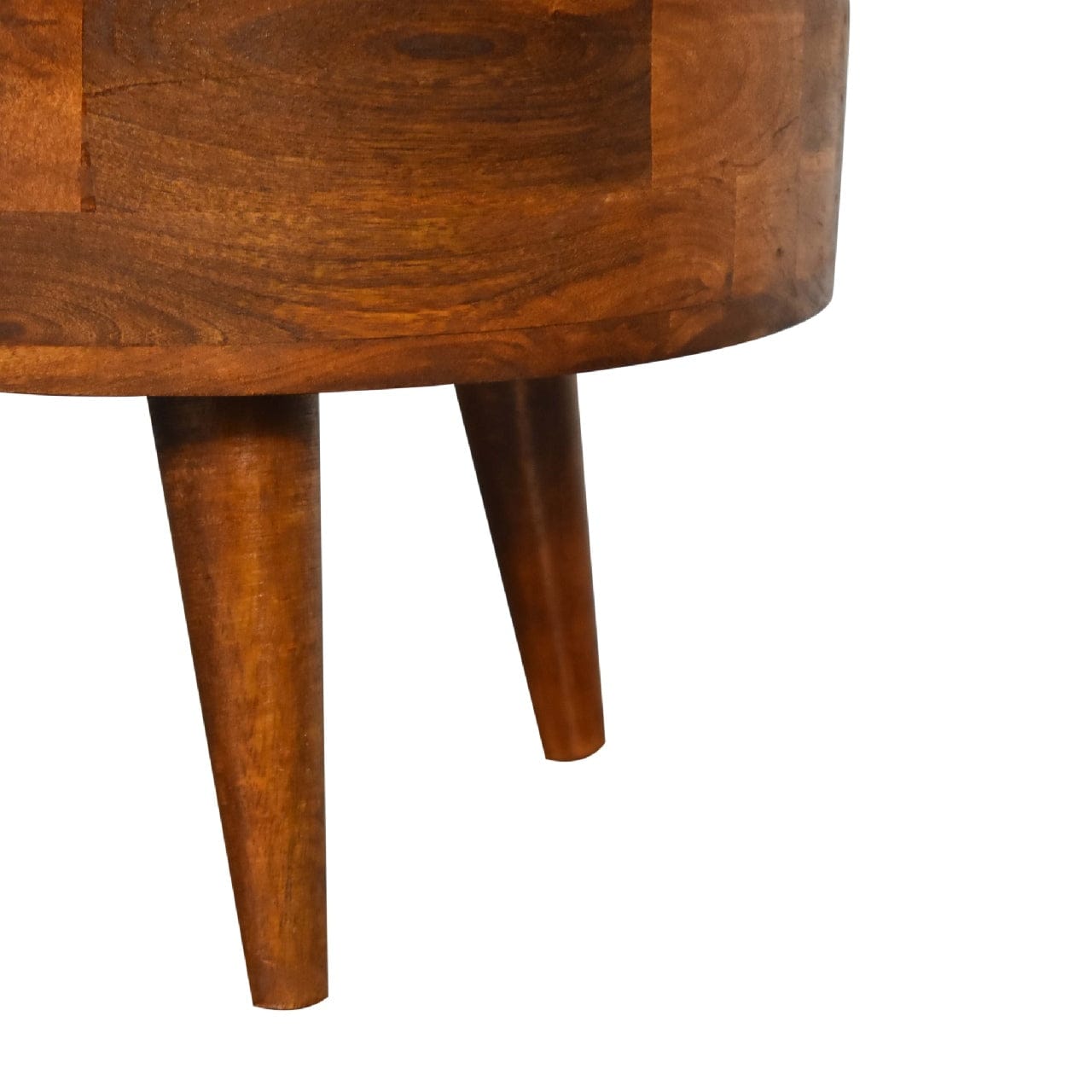 Mini Chestnut Rounded Coffee Table - Solid Mango Wood Center Table for Living Room - product view 9 showing handcrafted...
