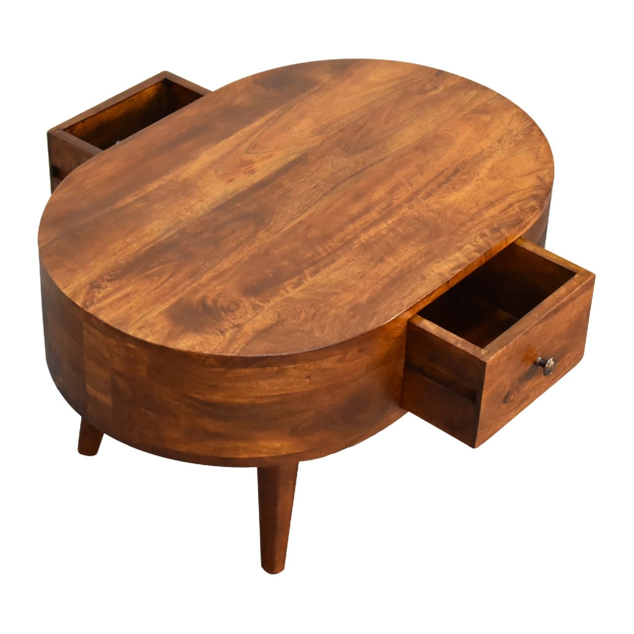 Mini Chestnut Rounded Coffee Table - Solid Mango Wood Center Table for Living Room - product view 7 showing handcrafted...