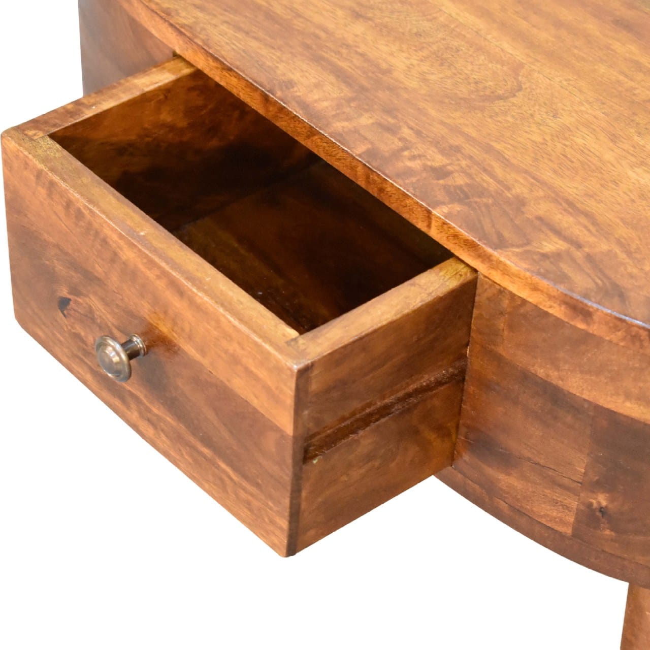 Mini Chestnut Rounded Coffee Table - Solid Mango Wood Center Table for Living Room - product view 8 showing handcrafted...