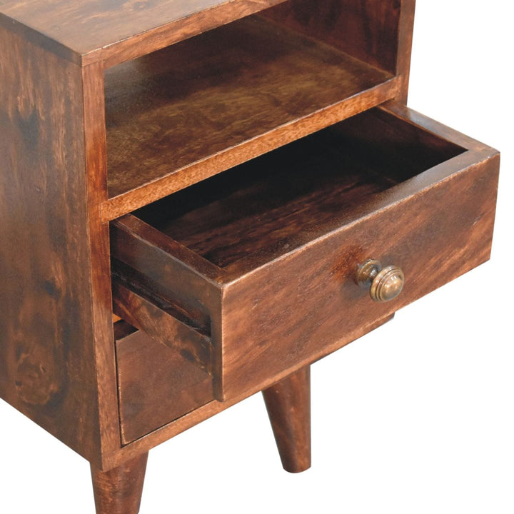 Mini Classic California Walnut Nightstand - Solid Mango Wood Bedside Table for Bedroom - product view 6 showing...