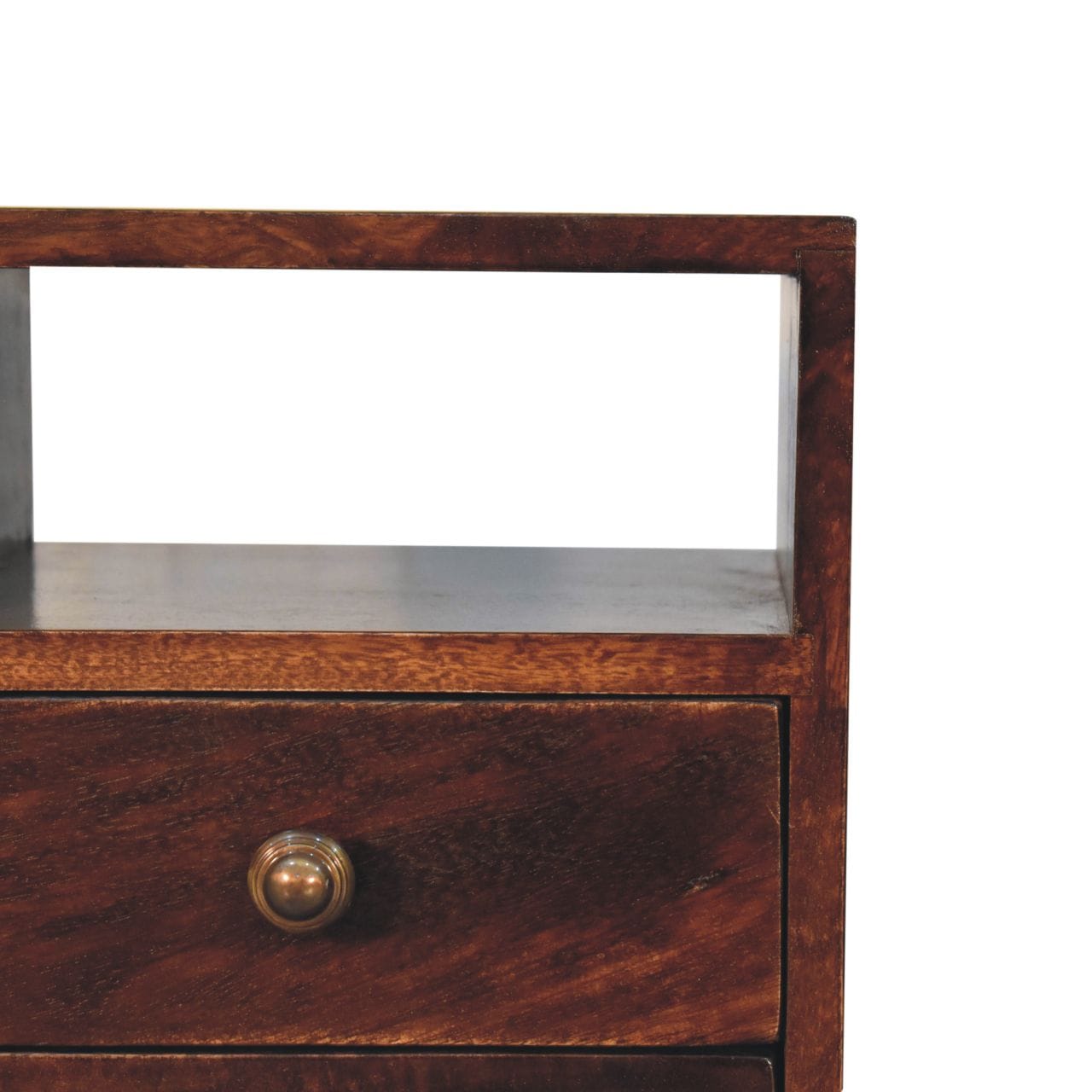Mini Classic California Walnut Nightstand - Solid Mango Wood Bedside Table for Bedroom - product view 4 showing...