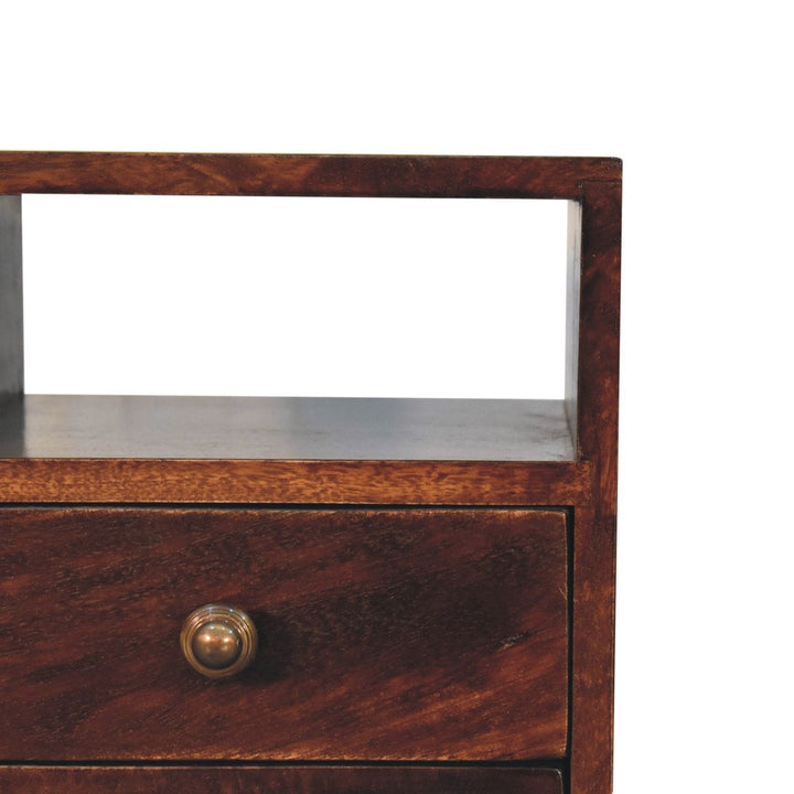 Mini Classic California Walnut Nightstand - Solid Mango Wood Bedside Table for Bedroom - product view 4 showing...