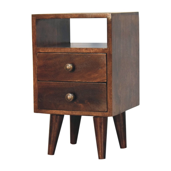 Mini Classic California Walnut Nightstand - Solid Mango Wood Bedside Table for Bedroom - product view 3 showing...