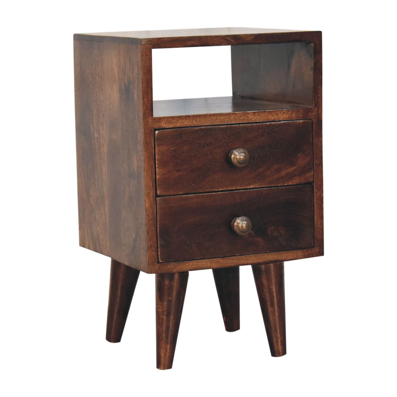 Mini Classic California Walnut Nightstand - Solid Mango Wood Bedside Table for Bedroom - product view 2 showing...