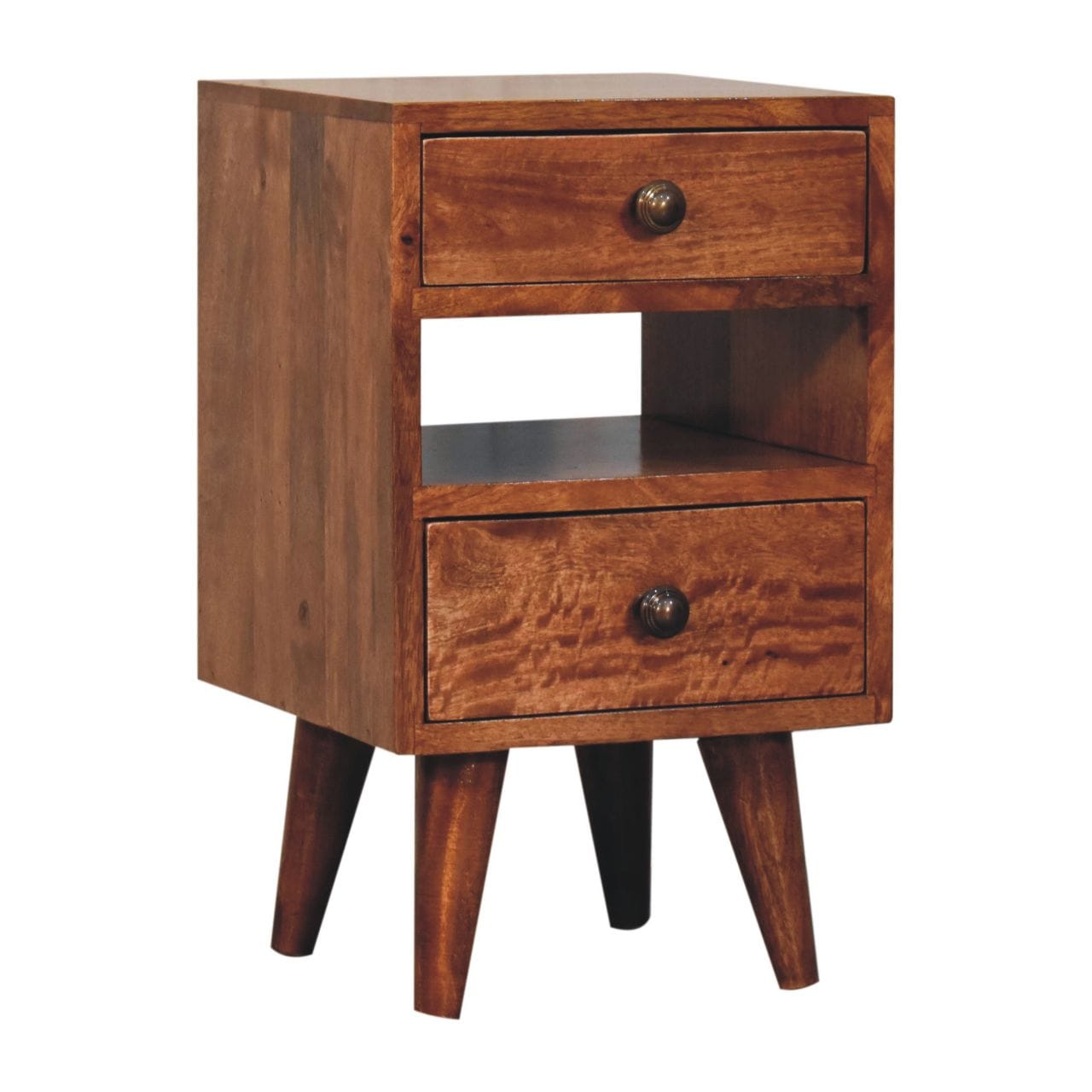 Mini Classic Multi Honey Caramel Nightstand - Solid Mango Wood Bedside Table for Bedroom - product view 2 showing...