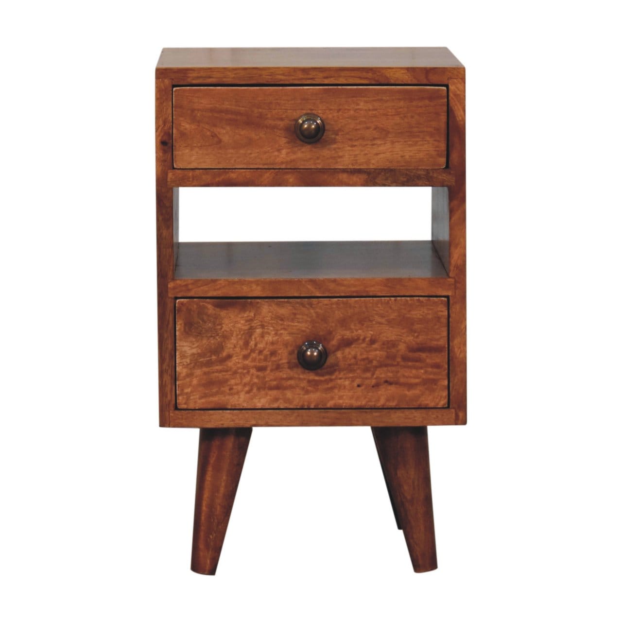 Mini Classic Multi Honey Caramel Nightstand - Solid Mango Wood Bedside Table for Bedroom - main view showing handcrafted...