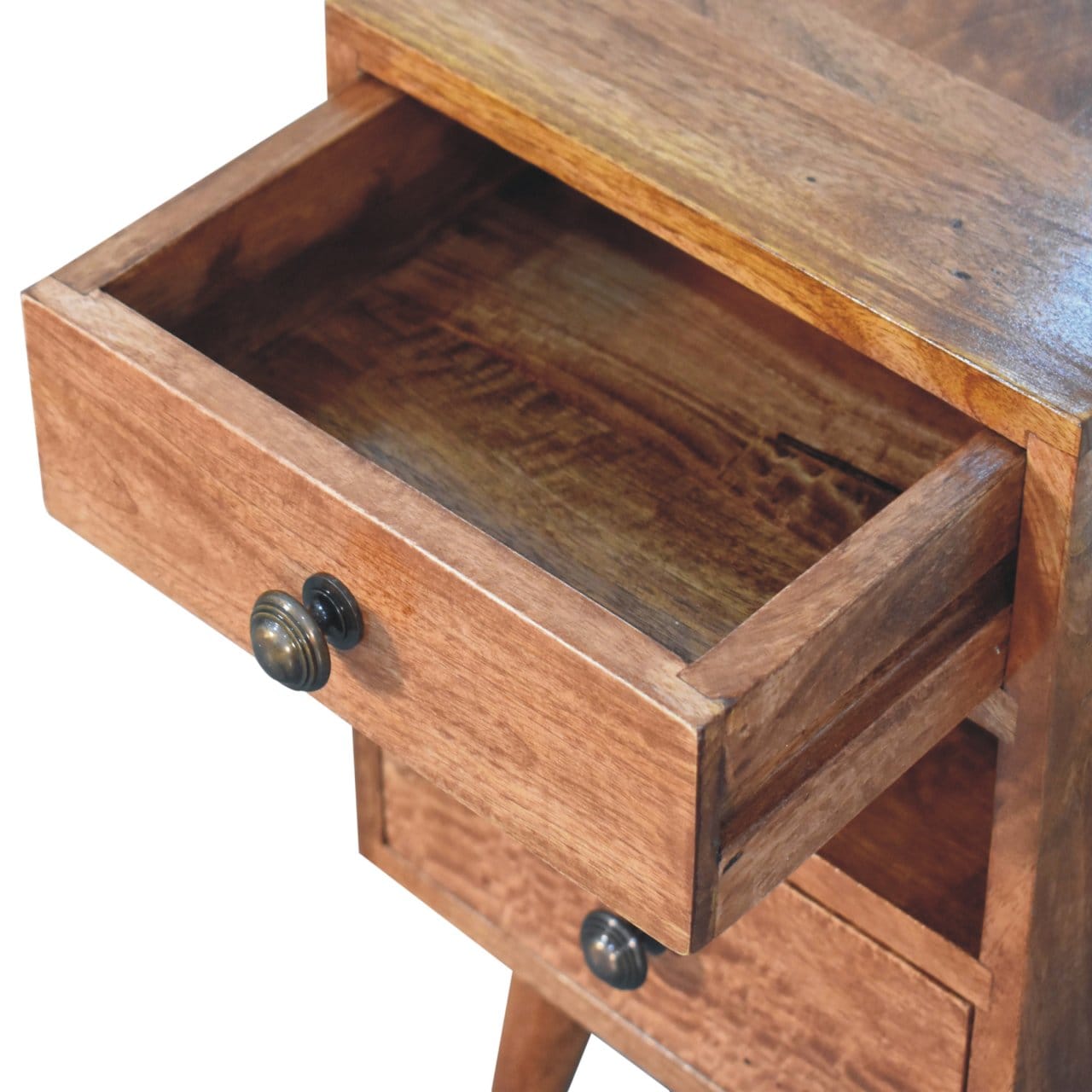 Mini Classic Multi Honey Caramel Nightstand - Solid Mango Wood Bedside Table for Bedroom - product view 6 showing...