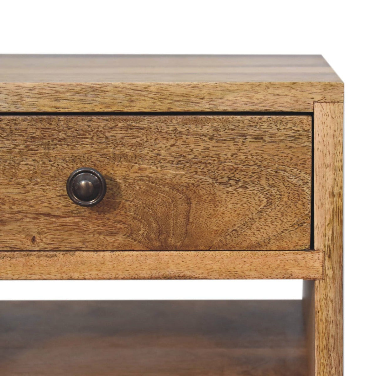 Mini Classic Multi Oak-ish Nightstand - Solid Mango Wood Bedside Table for Bedroom - product view 4 showing handcrafted...