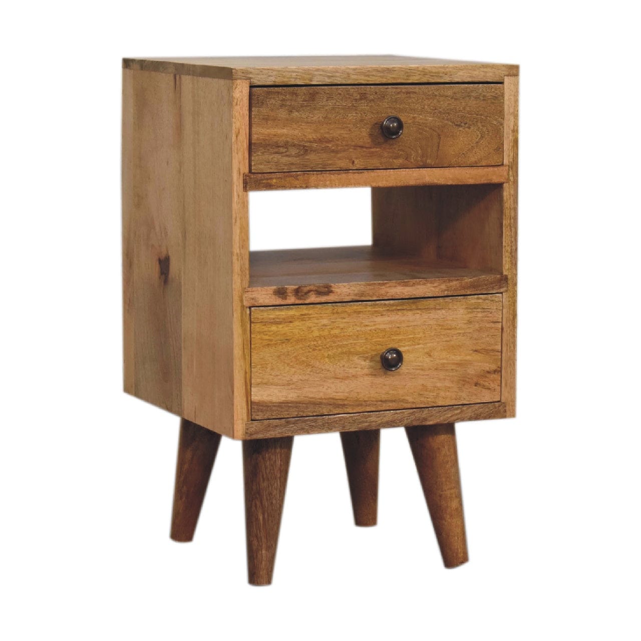 Mini Classic Multi Oak-ish Nightstand - Solid Mango Wood Bedside Table for Bedroom - product view 2 showing handcrafted...