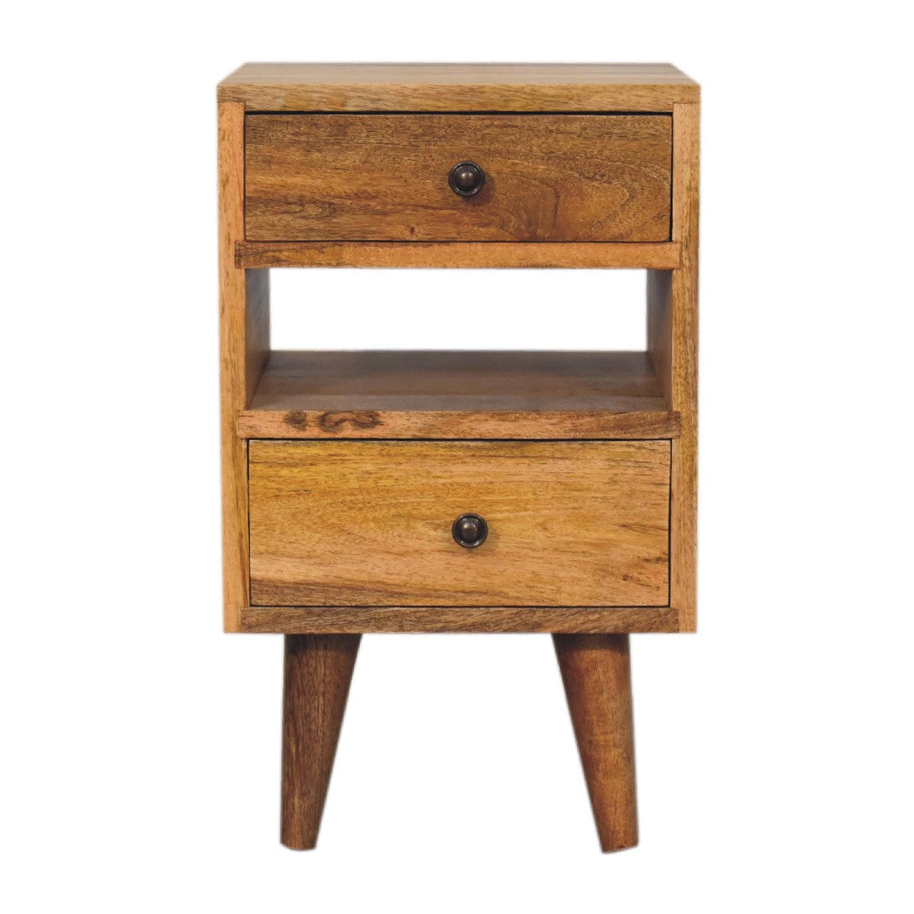 Mini Classic Multi Oak-ish Nightstand - Solid Mango Wood Bedside Table for Bedroom - main view showing handcrafted solid...