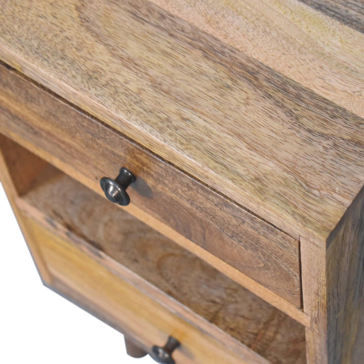 Mini Classic Multi Oak-ish Nightstand - Solid Mango Wood Bedside Table for Bedroom - product view 5 showing handcrafted...