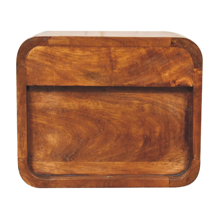 Mini Curve Floating Nightstand - Solid Mango Wood Bedside Table for Bedroom - product view 9 showing handcrafted solid...