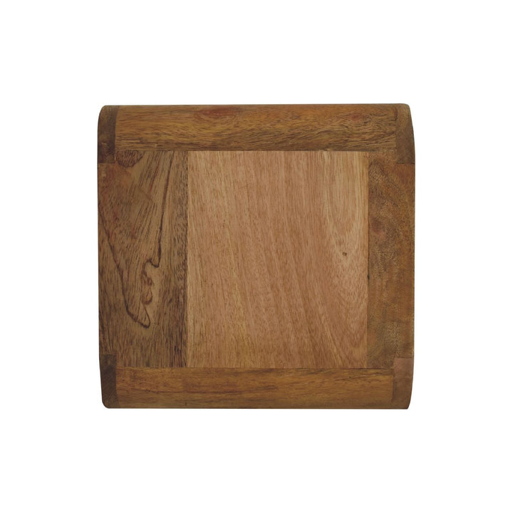 Mini Curve Oak-ish Floating Nightstand - Solid Mango Wood Bedside Table for Bedroom - product view 8 showing handcrafted...