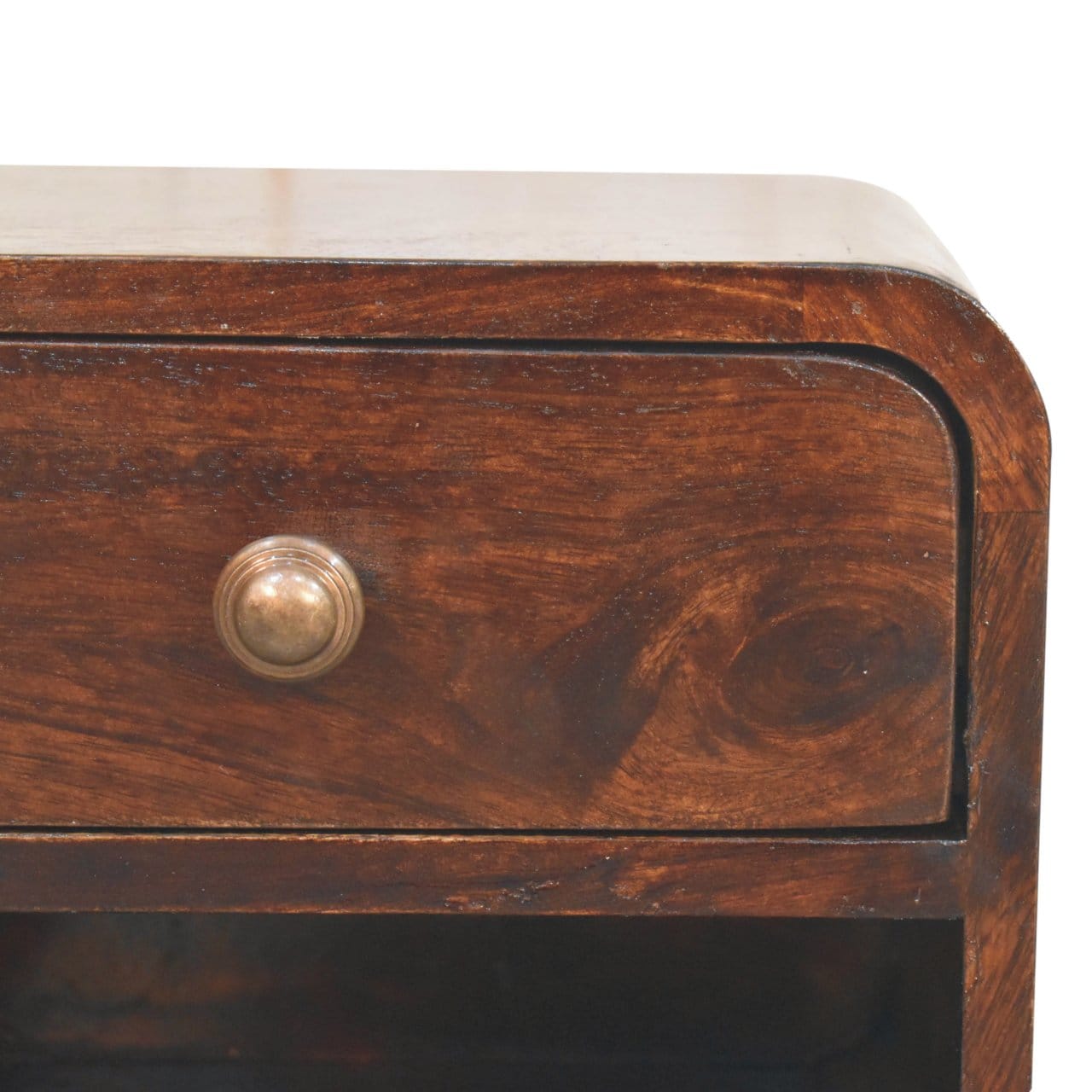 Mini Curved California Walnut Floating Nightstand - Solid Mango Wood Bedside Table for Bedroom - product view 5 showing...