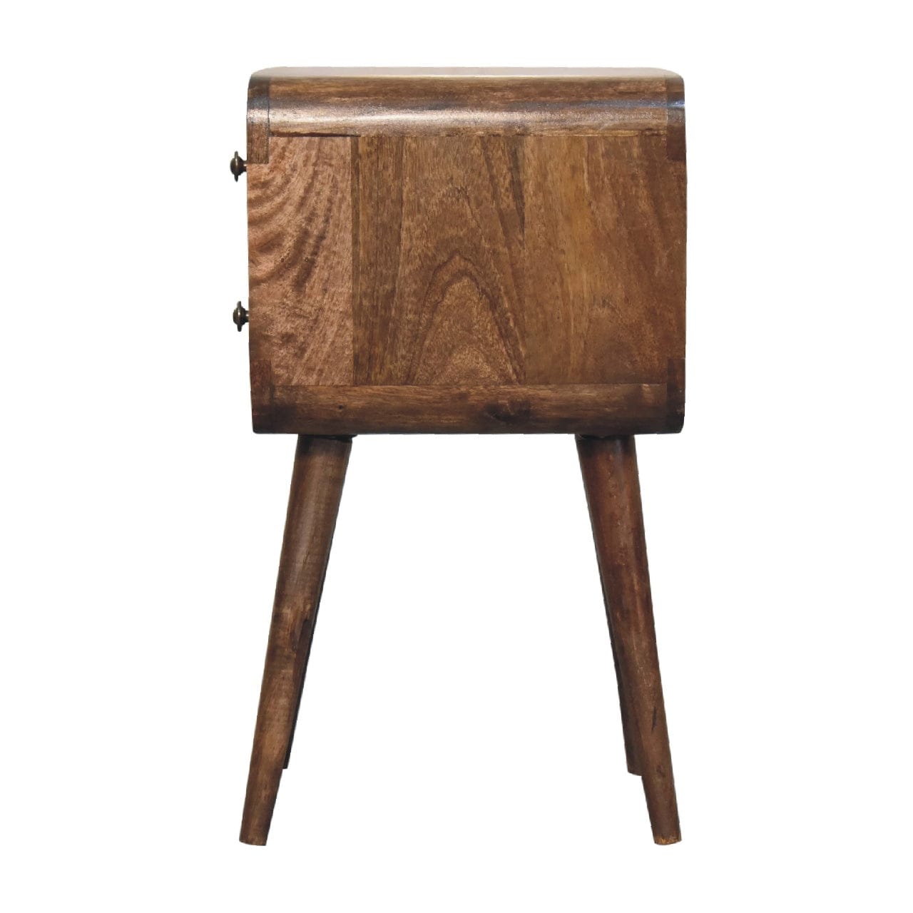 Mini Curved Grey Washed Nightstand - Solid Mango Wood Bedside Table for Bedroom - product view 9 showing handcrafted...