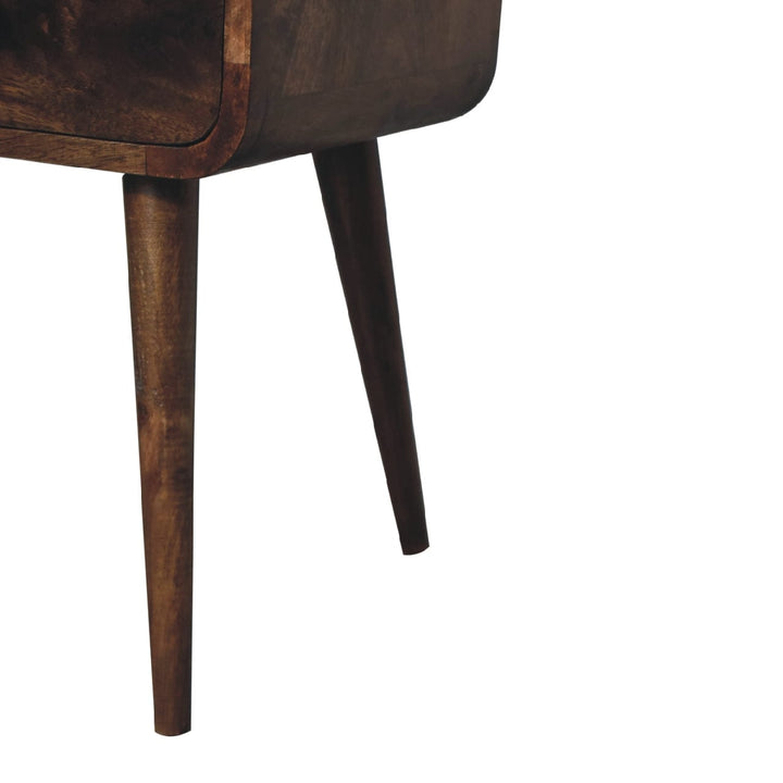 Mini Curved Grey Washed Nightstand - Solid Mango Wood Bedside Table for Bedroom - product view 8 showing handcrafted...