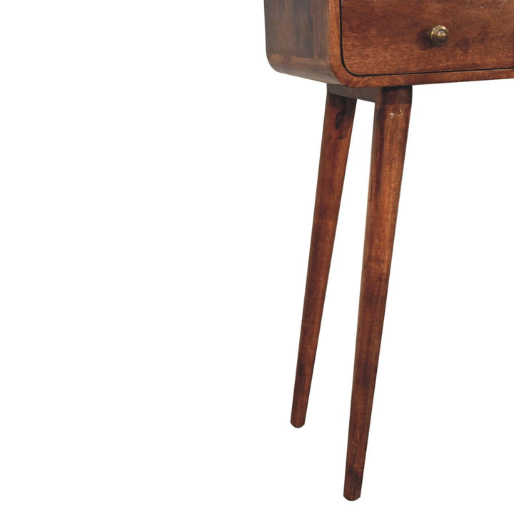 Mini Curved Honey Caramel Console Table - Solid Mango Wood Hallway Console for Entryway - product view 7 showing...