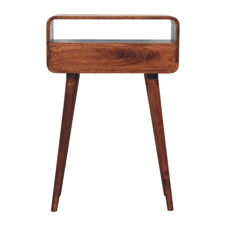 Mini Curved Honey Caramel Console Table - Solid Mango Wood Hallway Console for Entryway - product view 9 showing...