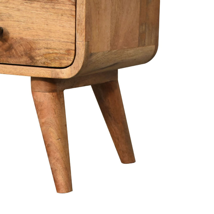 Mini Curved Oak-ish TV Stand - Solid Mango Wood Entertainment Center for Living Room - product view 8 showing handcrafted...